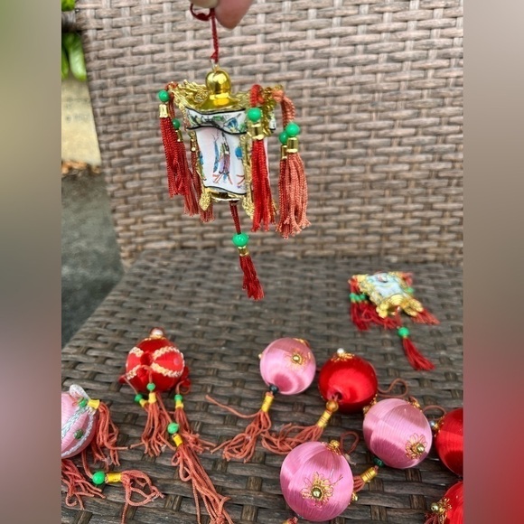 𝅺vintage Satin Wrapped Chinese New Year Style Lantern Ornaments Bulbs Holiday - Picture 5 of 8